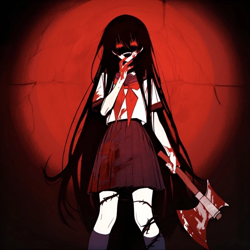 Hình anime kinh dị với ánh sáng đỏ đầy ám ảnh