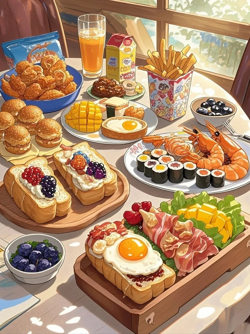 ảnh anime đồ ăn dễ thương và đầy màu sắc