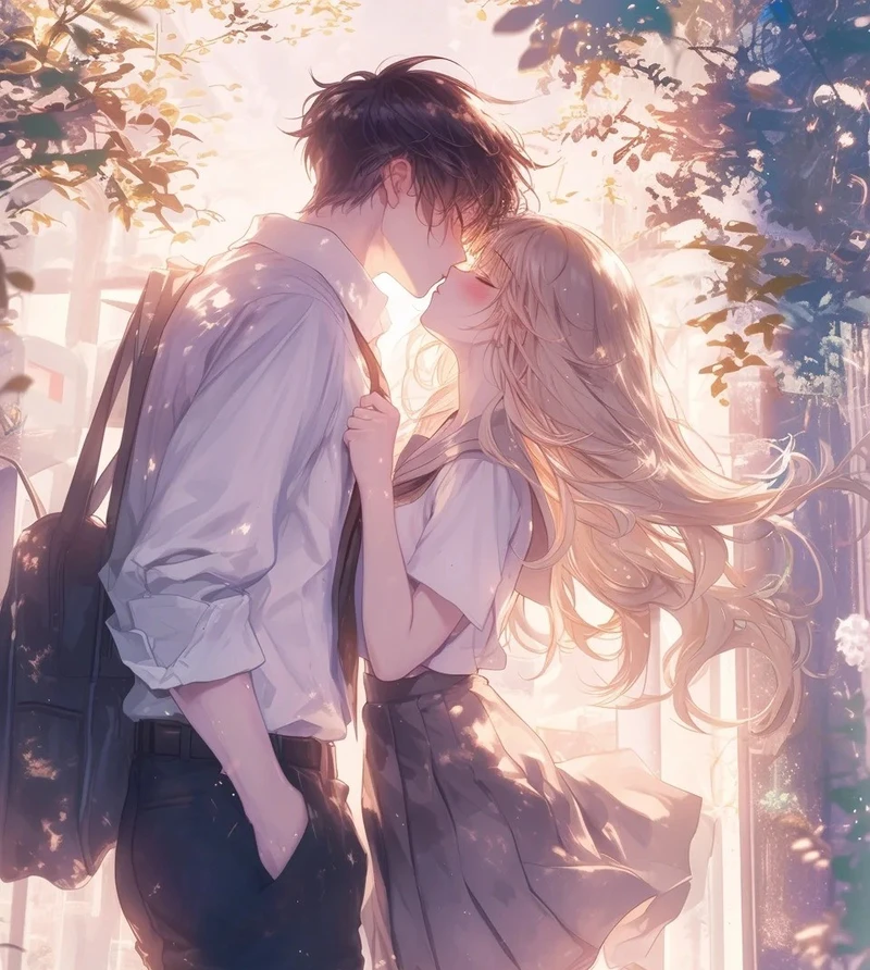 ảnh anime hôn nhau phong cách dễ thương