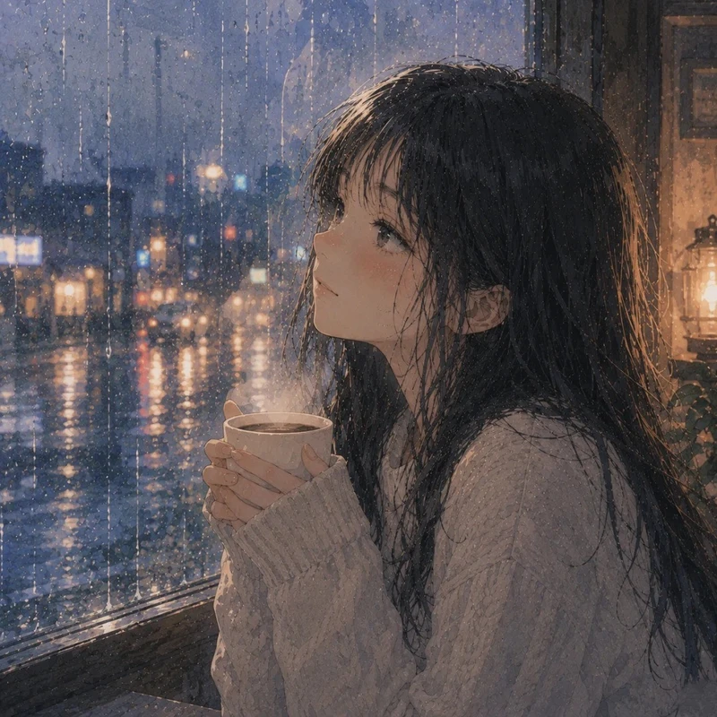 ảnh anime mưa buồn đen trắng