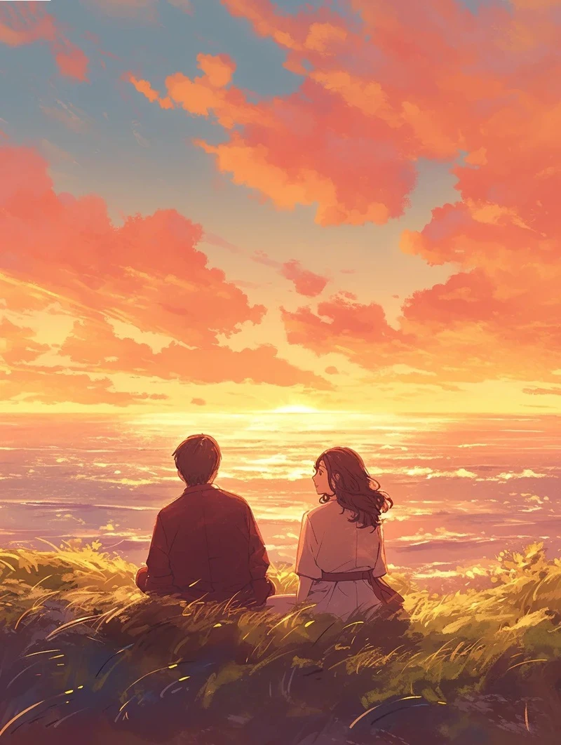 ánh chiều đẹp ảnh hoàng hôn anime