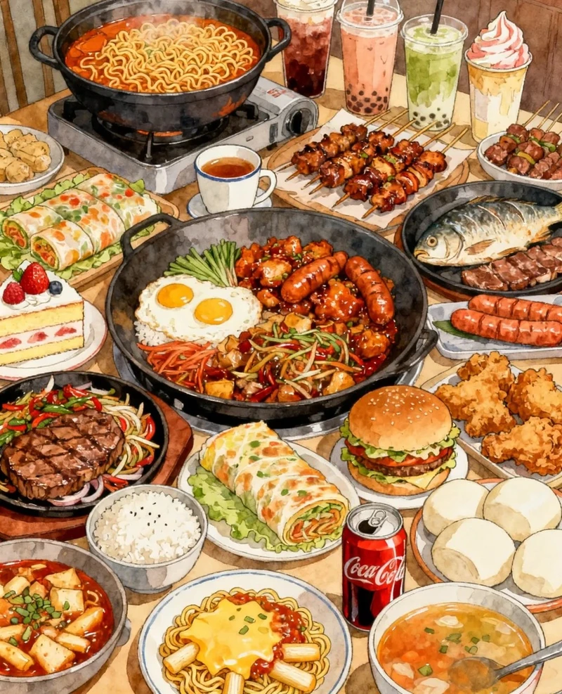 ảnh đồ ăn anime với ly trà sữa dễ thương