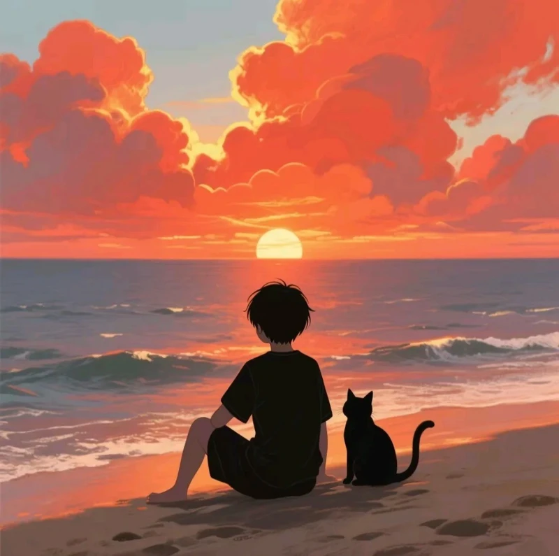 ảnh hoàng hôn anime sắc màu huyền ảo