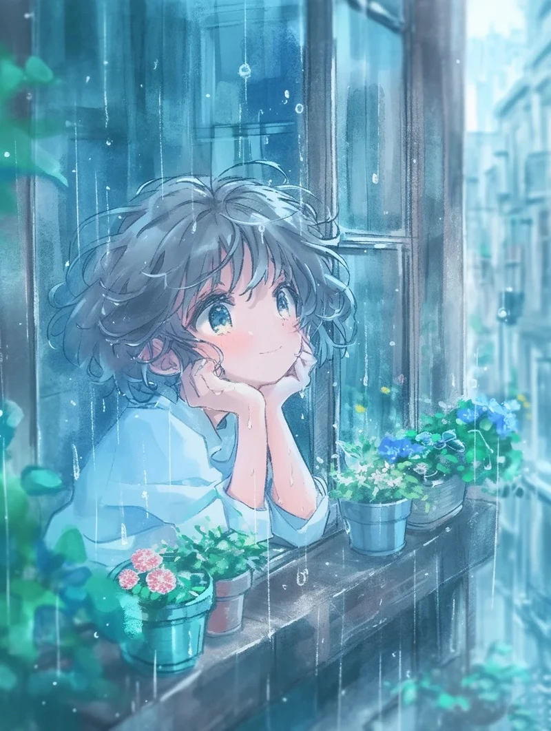ảnh mưa buồn anime tâm trạng