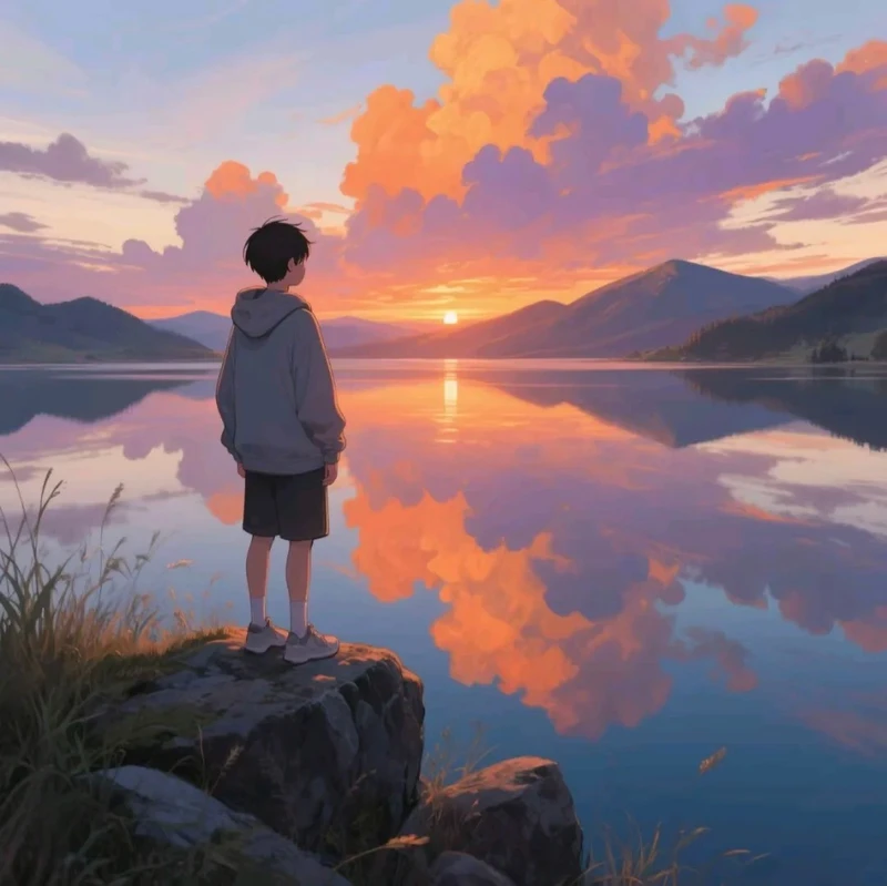 anime ảnh hoàng hôn đầy chất thơ