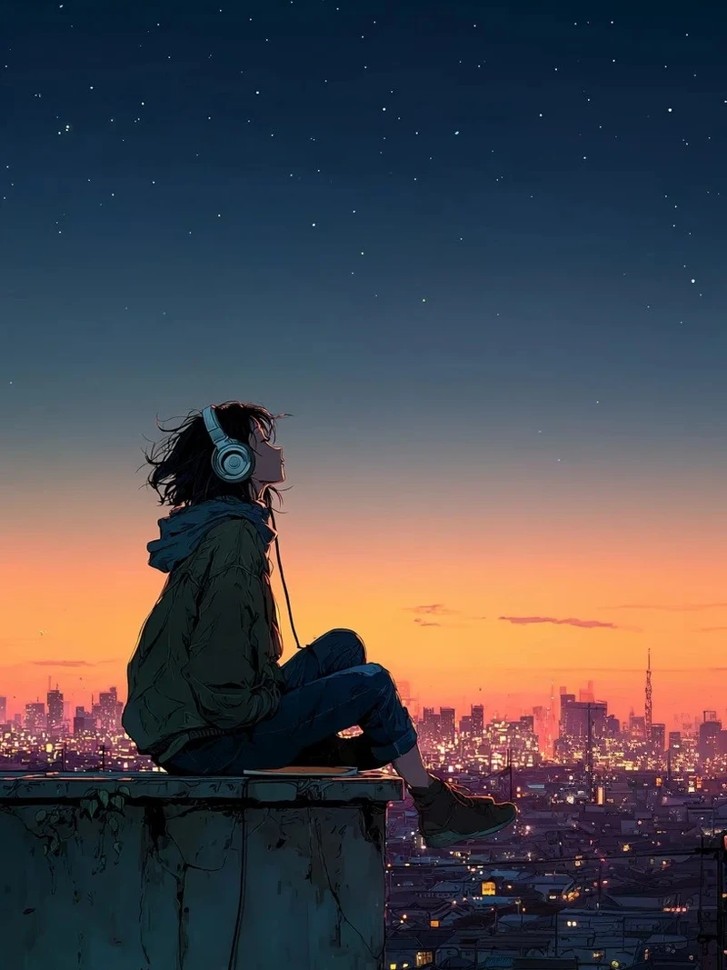 anime ảnh hoàng hôn trên biển xanh