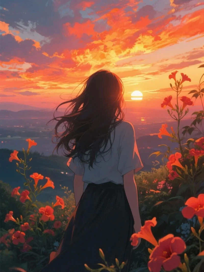anime hoàng hôn ảnh đẹp lung linh