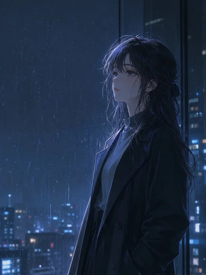 anime nữ buồn ảnh cô gái tóc dài
