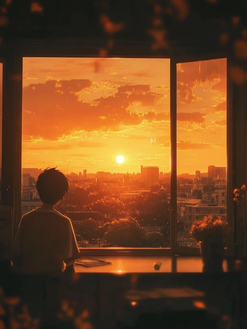 không gian yên bình ảnh hoàng hôn anime