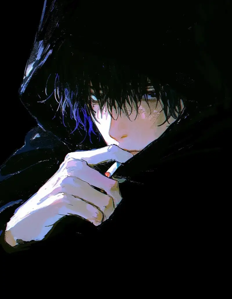 ảnh anime hút thuốc ban đêm mang vẻ trầm tư