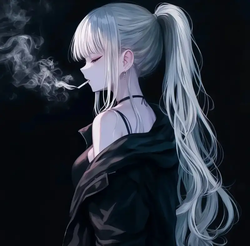 ảnh anime hút thuốc lạnh lùng giữa màn đêm