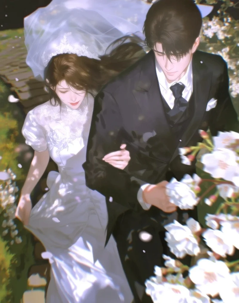 ảnh anime cô dâu chú rể trao nhẫn cưới