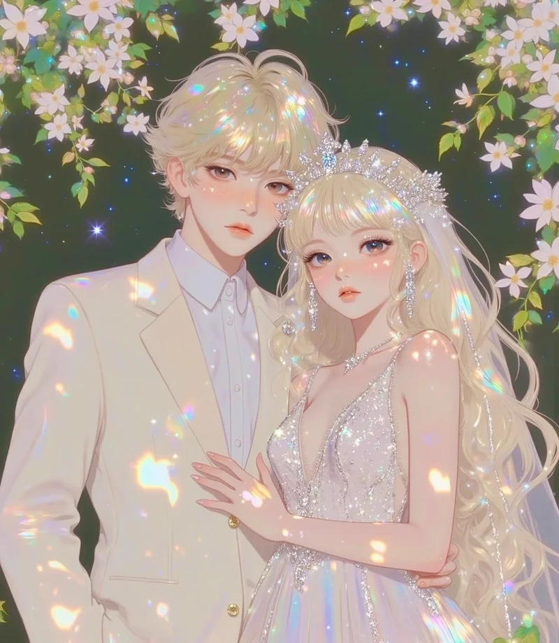 ảnh cưới anime đẹp với hoa và ánh nắng
