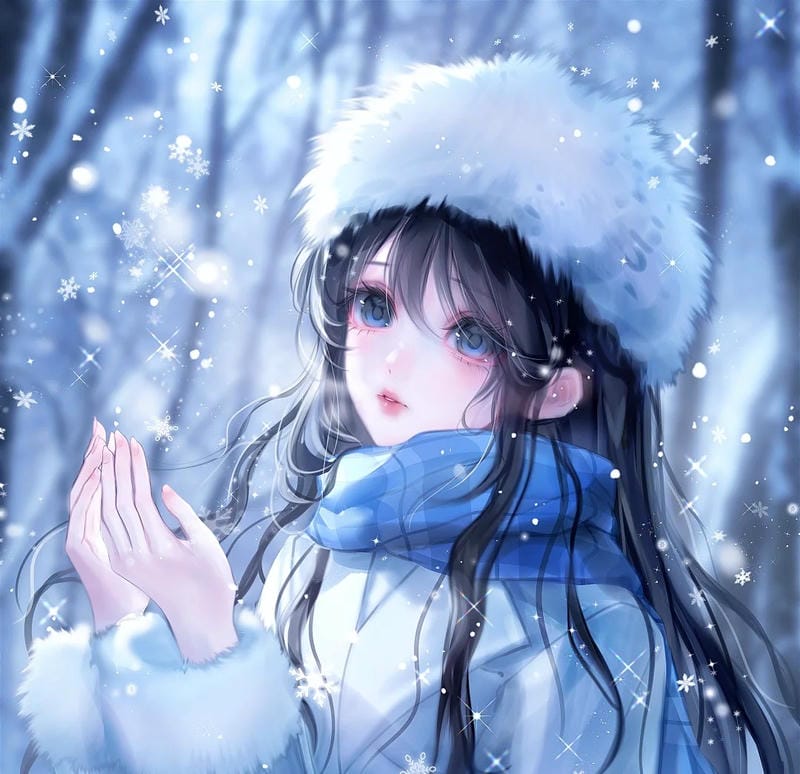 ảnh tuyết rơi anime cùng bầu trời trắng