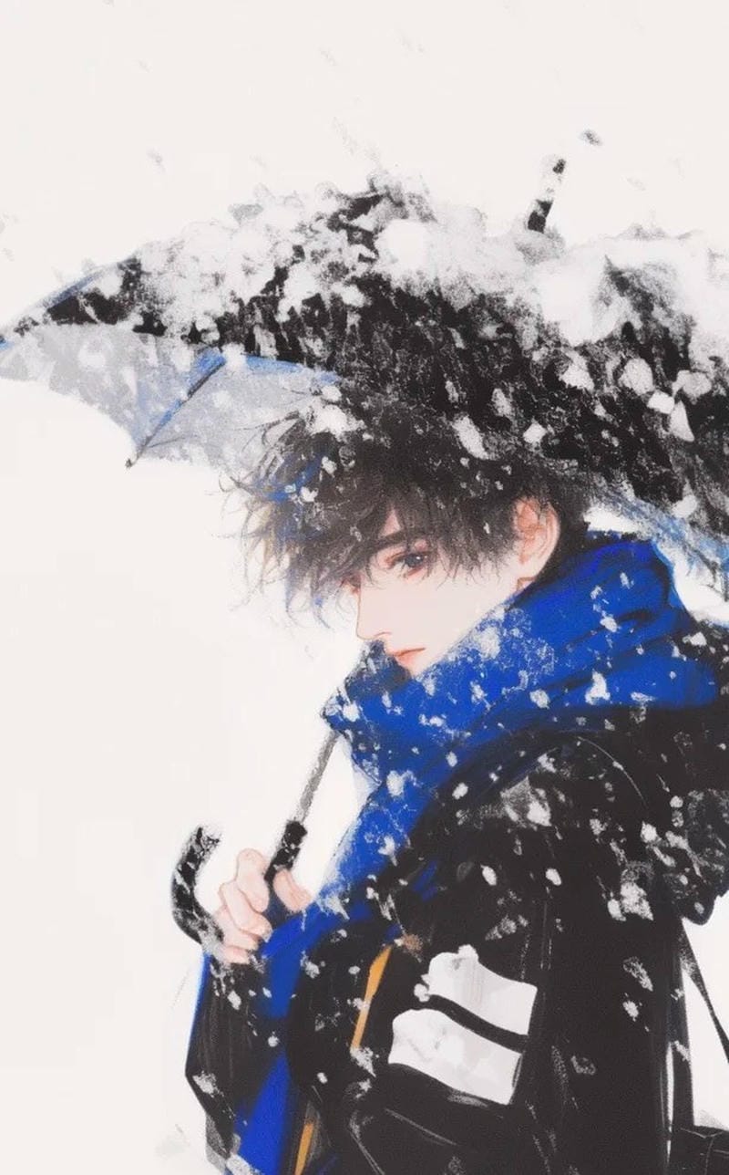 cảnh anime tuyết rơi trong đêm đông