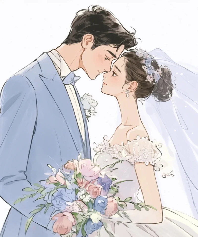hình ảnh anime cô dâu chú rể hạnh phúc